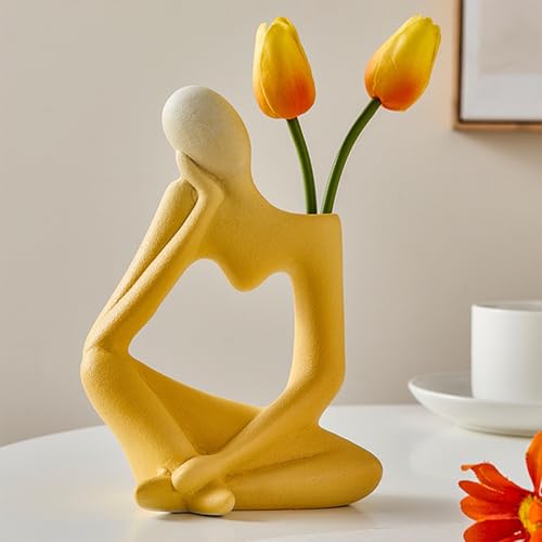 Abstract Thinker Sculpture, Modern Minimalist Art Figurine, Sand Beige