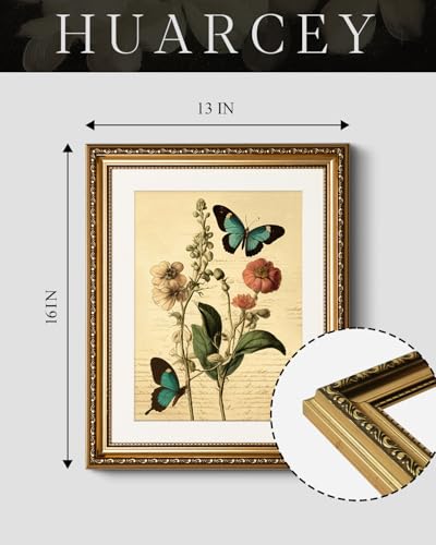 HUARCEY Vintage Butterfly Botanical Framed Canvas Wall Art 13x16, Embossed Gold Frame Classic Floral Insect Illustration Print, Traditional Elegant Living Room Bedroom Home Decor - color: Blue Morpho, size: 16"L x 13"W
