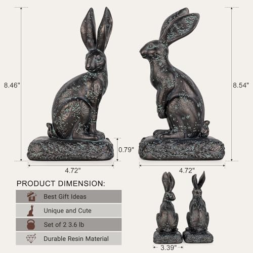 Rabbit Bookends, Decorative Bunny Book Ends for Shelves, Unique Rabbit Figurine Bookends, Heavy Resin Book Holder for Bookshelf Home Office Nursery Decor (Dark Bronze) - color: Dark Bronze