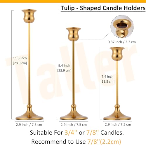 Taper Candle Holder Tall Vintage Metal Candlestick Holders Candle Stick Candelabra for Halloween Thanksgiving Christmas Holiday Wedding (Gold, 1 Set (3 pcs)) - color: Gold, size: 1 set (3 pcs)