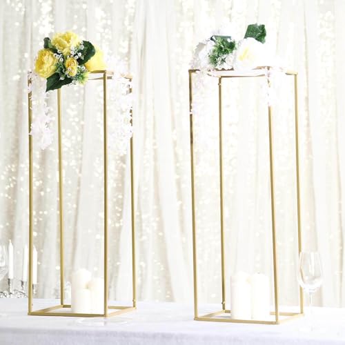 Efavormart 2 Pack 32" Matte Gold Wedding Flower Stand Metal Vase Column Stand Geometric Centerpiece Vase - color: Gold, size: 2 Pack 32''