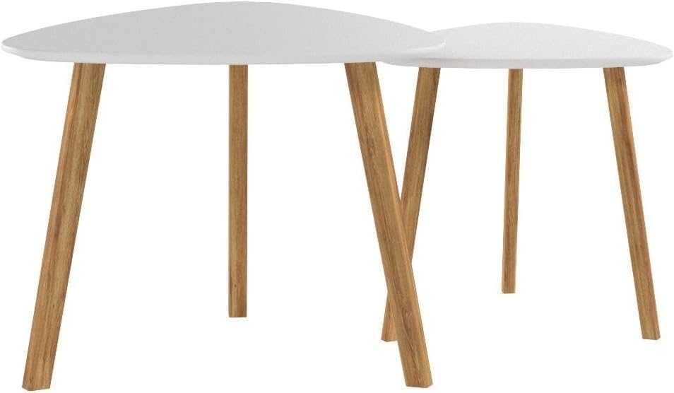 BAMEOS Bamboo Nesting Triangle End Table,Set of 2 Side Table Modern Minimalist Coffee Table for Living Room, Balcony in White - color: White