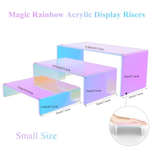 12 PCs Iridscent Risers Display Stands 3 Tiers Desktop Acrylic Shelves Small Cake Dessert Holder Products Stand for Collectibles Shoes Jewels Pop Figure (Iridescent2) - color: Iridescent2