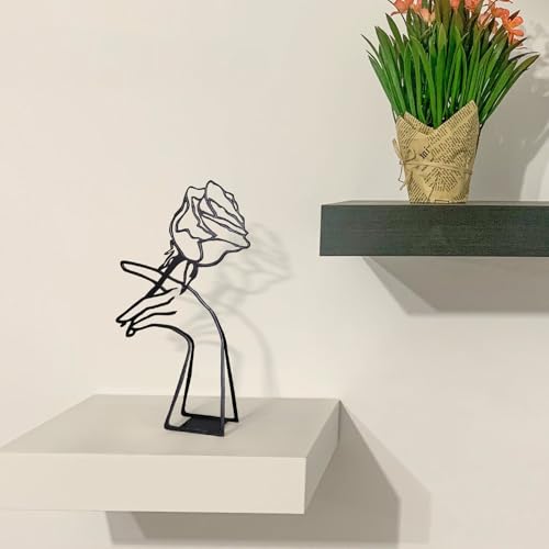Creative Abstract Decor The Rose & Hand Statues and Sculptures，Metal Hand Crafted Abstract Modern Sculptures Office Desk Decor, Wrought Iron Line Characters Bookcase Decor Iron Art for Home