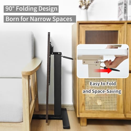 lumizone Foldable Overbed Table with Wheels Adjustable Height Bedside Desk 27.56"-36.61" Rolling Hospital Bed Table with Casters Medical Tray for Home Use Desk Over the Bed - color: Espresso