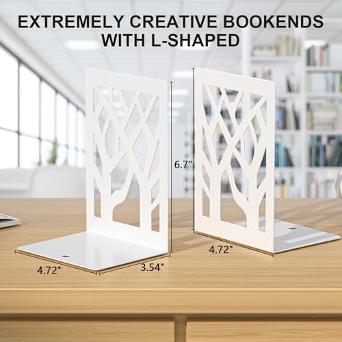 White Bookends 8 Pack, Tree Design Modern Metal Bookends for Shelves, Unique Tree Book Ends Decorative Book Organizer for Desk, Decorative Shelve Book Stopper for Home Office - color: White 8 Pieces