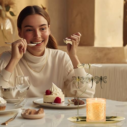 Rotary Candle Holder Dragonfly Gold Metal Spinning Tea Lights Candle Holder, Romantic Scandinavian Designed Candlestick Ornament for Wedding Party Christmas Festival Home Decor,Dragonfly - color: Gold Dragonfly