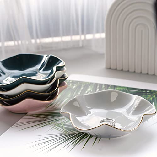 HANKOR 4.7 inch Small Ring Dish, Ceramic Jewelry Holder Tray, Gray Catch All Trinket Bowl for Keys Rings Earrings - color: Gray