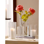 PHOSPHOR 6 PCS Ribbed Glass Candle Holder, Cylinder Candle Holders for Pillar Candles, Clear Glass Hurricane Candle Holders 6'', 8'', 10'' Glass Cylinder Centerpieces Vases - color: Striped Glass 6 Pcs