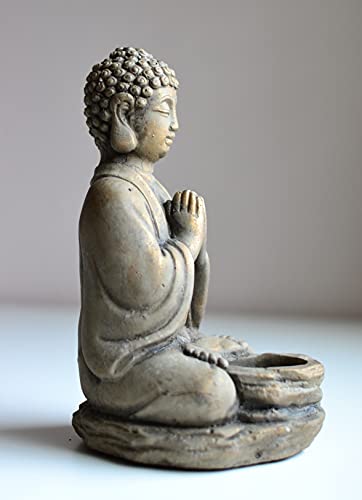 Biedermann & Sons Gray Stone Buddha Tea Light Holder, Light Gray with Gold Highlights, 6 Inch Wide x 8 Inch Tall, Decorative Tealight Accent for Calm Home Decor - color: Sitting Tealight Holder