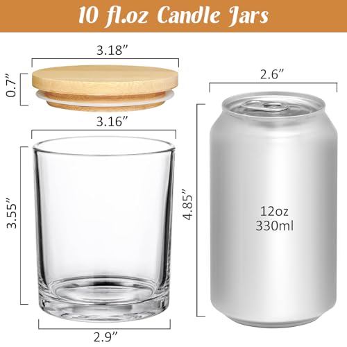 SUPMIND 30 Pack Glass Candle Jars-10oz Clear Empty Candle Jars with Bamboo Lids and Sticky Labels, Bulk Candle Jars for Making Candles Containers - Dishwasher Safe - color: Clear-30P, size: 10oz