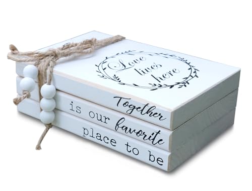LIVDUCOT Decorative Books for Home Coffee Table Decor, Faux Books for Decoration, Modern Farmhouse White Wood Book Stack Decor for Shelf, Together is Our Favorite Place to Be Sign 7x5.5x2.5 - color: Together