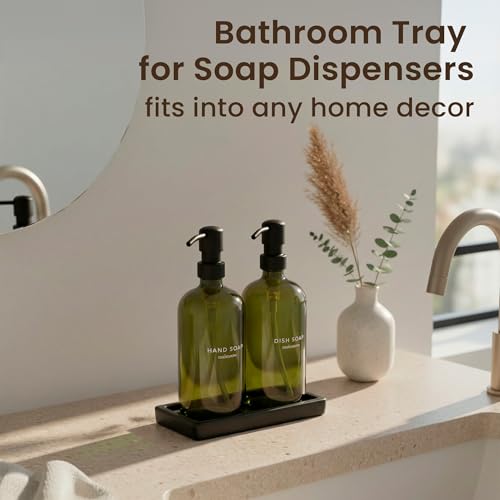 MaisoNovo Black Bathroom Tray Countertop - 7.4x5.1 inch Handcrafted Ceramic Kitchen Tray for Soap Bottles, Perfume, Jewelry - Moisture Resistant - Rectangle Bathroom Dish with 4 Anti-Slip Pads - color: Black Ceramic Tray