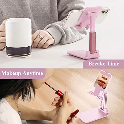 Meetuo 2 Pcs Cell Phone Stand, Adjustable Angle Height Phone Stand for Desk, Foldable Portable Phone Holder for iPhone 14/13/12/Smartphones - color: Pink+Black