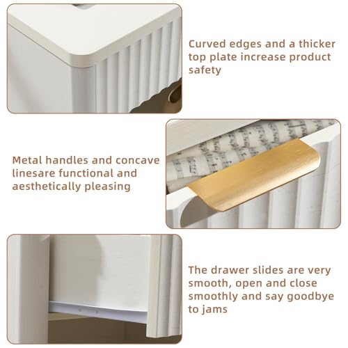 LEYAOYAO 31" Wide Fluted Nightstand with Charging Station, Oversized Extra Large 1 Drawer Night Stand with Golden Handle, White Wood Bedside Table Tall End Tables,for Bedroom, Living Room, Hallway - color: White, size: 1 Drawers