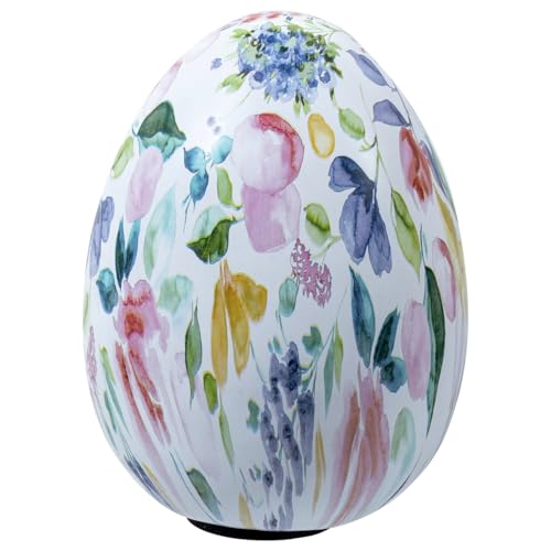 MyGift 6 Inch Tall Resin Decorative Egg with Soft Pastel Watercolor Floral Print, Spring Pattern Home Decor Small Tabletop Centerpiece Easter Decoration - color: Soft Pastel