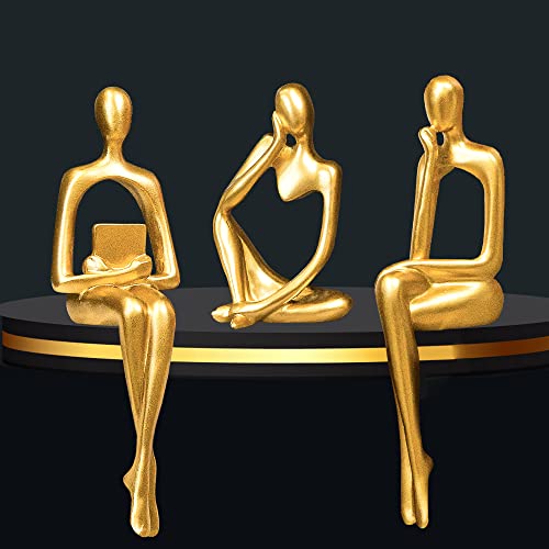 Prettidecor Gold Home Decor Thinker Statue Accents, Set of 3 Thinker Sculptures Office Decor Modern Abstract Resin Decoration on Shelf Table Desk for Living Room Office Bedroom (Large Gold) - color: Gold, size: Large
