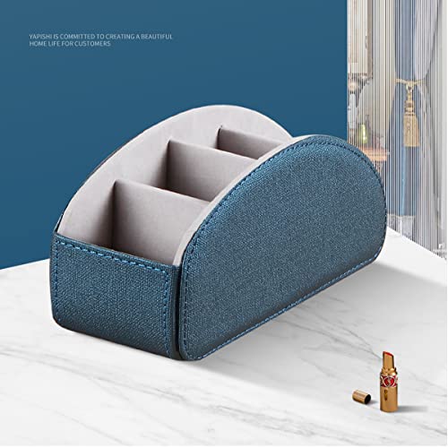 Remote Control Holder, Leather 5 Rooms Desk Organizer and Decorations for Living Room, Bedside Table Remotes Caddy for TV Controllers/ Makeup Brush Pen/ Office Stationery/ Art Supplies/ Eyeglasses - color: Blue, size: Large