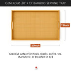 JapanBargain, Large Bamboo Tray with Handle for Tea Lunch Dinner Butler Serving Tray Shelf Tray, 20 x 13