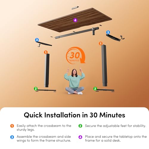 FEZIBO Standing Desk, 55×28 Inches Electric Height Adjustable, Sit Stand Up, Computer Office Desk with Splice Board, Black Frame/Black Walnut TOP - color: Black Walnut, size: 55 x 28