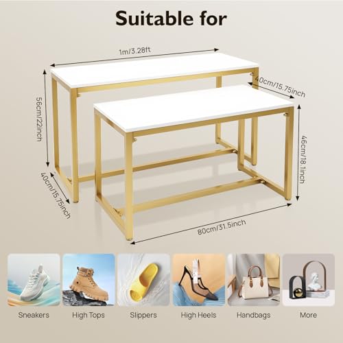 DYRABREST 2 Pieces Modern Nesting Table Metal Side Table End Table Retail Stores Display Stand Shoe Handbag Storage Display Riser Shelf for Home, Living Room, Commercial Decor