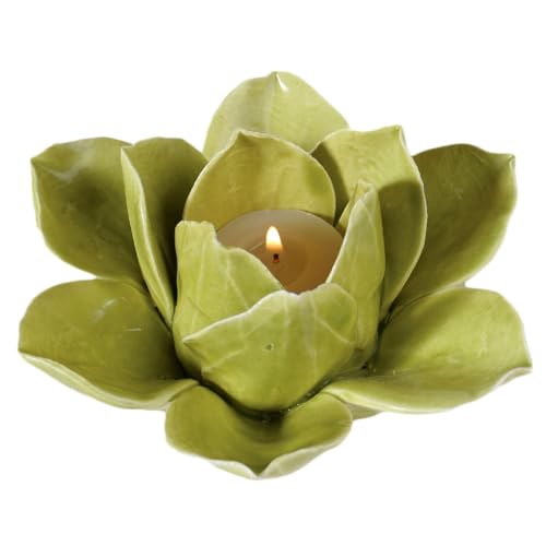 HomArt Lotus Tea Light Holder, Green - color: Green