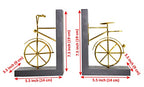Spiretro Bicycle Bookend Supports, Decorative Book Stoppers with Non-Skid Bottom, Handcrafted Distressed Wood & Metal Book Stand, Display for Bookshelf Office Desktop, 1-Pair, Golden & Brown