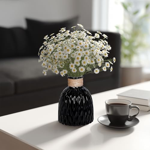 Black Ceramic Vase for Flowers,Modern Minimalist Vases Home Decor,Textured Decorative Vase Centerpieces for Table, Living,Mantle,Office,Desk, Room Decor 6 Inch - color: Black