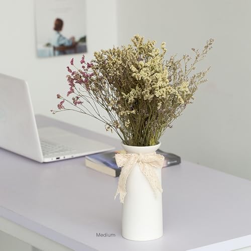 H&Zebrabro Modern Matte Ceramic Vase with Natural Clay Texture, Minimalist White Flower Vase for Home Decor, Table Centerpieces, Living Room and Bedroom Decoration (Small)