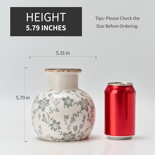 SIDUCAL Ceramic Vintage Vase, 5.91 Inch Retro Ice Cracked Chinoiserie Floral Vase, Rustic Farmhouse Vases for Home Decor, Bookshelf, Garden, Chinoiserie Decor, Tuscan Decor, Gray Floral Pattern - color: 18795-gray