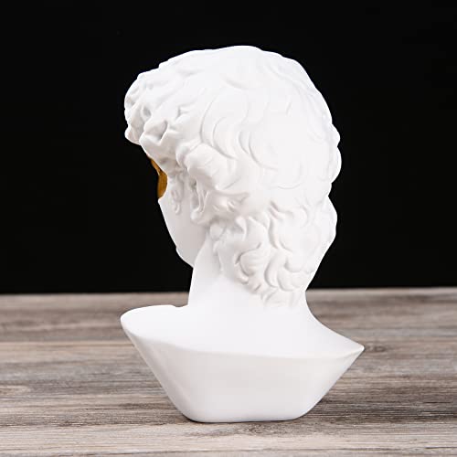 BRABUD Greek Mask David Man Bust Statue Resin White Gold Classic Roman Sculpture Modern Art Home Office Study Room Bookshelf Decor Collectible Gift TQGJBS342 - color: White