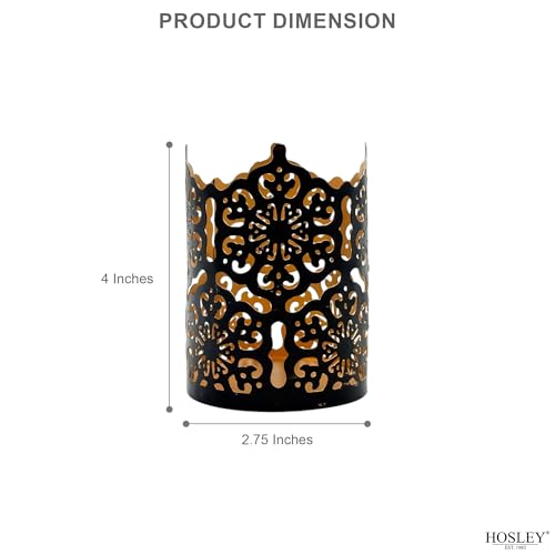 Hosley Set of 3 Black Metal Candle Holders 4 Inch High - Lattice Cut Lanterns for Table Centerpiece, Wedding, Home Decor, Indoor Outdoor - color: Black 3 Pack, size: 4 inch High