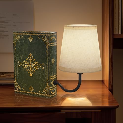 Vintage Bookshelf Lamp Rechargeable, Cordless Book Lamp with Linen Shade, Dimmable Touch Control Table Lamp, Modern Decorative Bookend, Bookshelf Lights for Office Home, Library, Study - style: Green