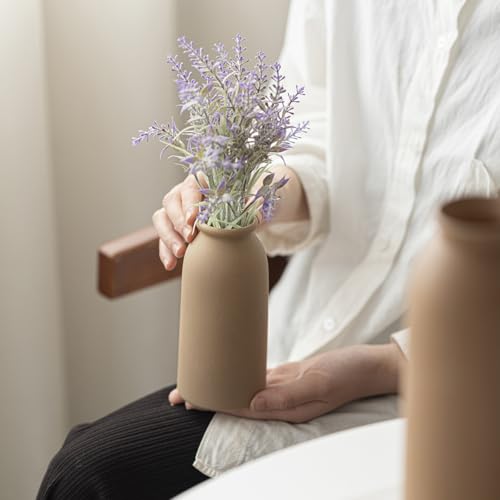 Ceramic Vase Set-3, Small Flower Vases for Decor, Modern Boho Farmhouse Style, Decorative Vases for Pampas Grass & Dried Flowers, Distressed Finish (Earth Tone) - color: Earth Tone