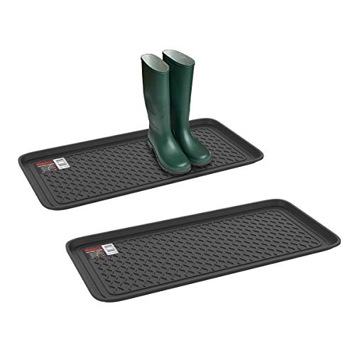 All Weather Boot Tray – Set of 2 Large Water-Resistant Plastic Utility Shoe Mat for Indoor and Outdoor Use in All Seasons by Stalwart (Black) - style: 2-Pack