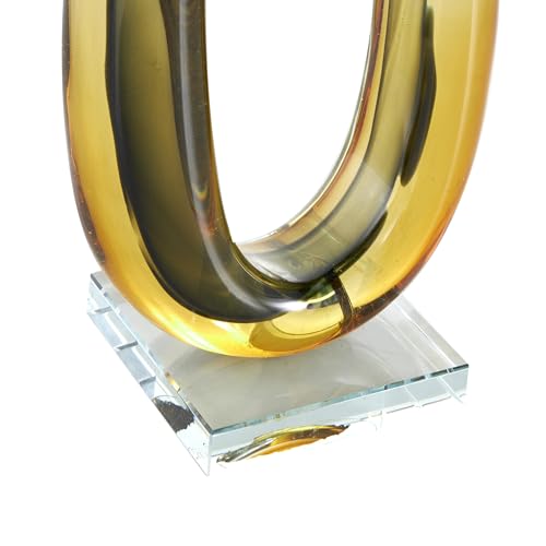 Deco 79 Glass Abstract Decorative Sculpture Curved Cutout Ombre Home Decor Statue with 2 Small Orbs, Accent Figurine 6" x 4" x 15", Orange - color: Orange, size: 6" x 4" x 15"