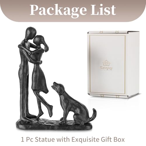 Sziqiqi Anniversary Iron Gifts for Her - Couple Love Sculpture Anniversary Iron Gift for Couple Girlfriend Wife Him Black Statue Metal Figurines for Home Decor Wedding Christmas Birthday Gifts - style: Couple & Dog