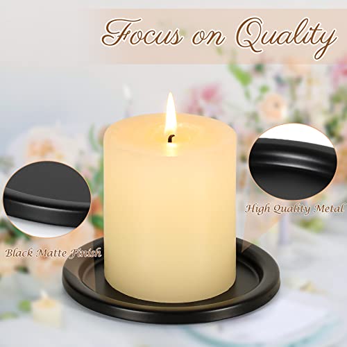 Black Iron Plate Candle Holder- Set of 8 |3.8" D x 0.2" H| Decorative Iron Pillar Candle Plate, Elegant Candle Stand for LED & Wax Candles, Incense Cones, Spa, Weddings (8 pcs) - color: B-black-8
