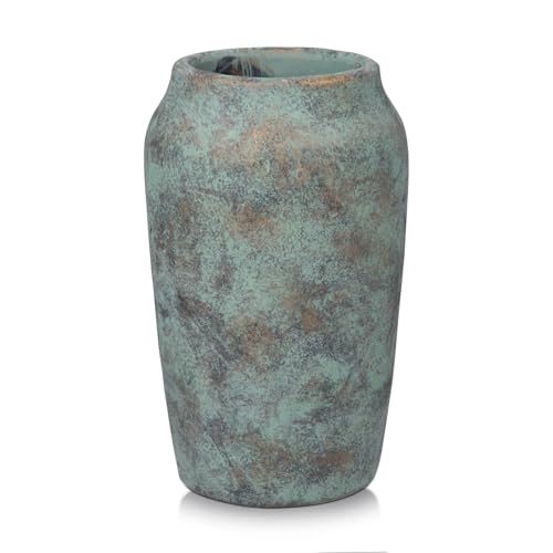 Briful Rustic Vintage Ceramic Vase, 9.06'' Farmhouse Table Decor with Wide Mouth, Large Decorative Vase for Home Decor, Living Room, Entryway & Shelf Styling, Patina - color: 9.06'' Patina