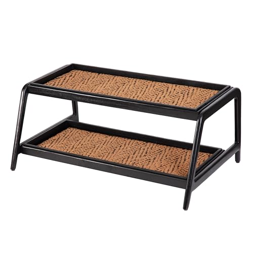 Anji Mountain Heavy Duty Waterproof Wooden Shoe Storage Mat Organizer/Boot Storage Tray Multi Use for Entryway with Coir, Tan and Black Insert, 2 Tier, Fits 6 Pair (36.5" Wide) - color: Tan and Black, size: 2 Tier, Fits 6 Pair, style: Tan and Black