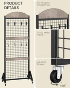 CHOEZON Grid Wall Panel 5.7’ x 2’ FT Grid Display Rack, Movable Gridwall Display Stand with Wheels, Floorstanding Wire Grid Rack with 4 S-Shaped Hooks and 4 Garment Hooks, Greige and Black TCJ17BG - color: Greige and Black