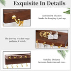 YYILIS Necklace Holder, Upgraded Extra Large Wall Necklace Organizer with 30 Hooks Wall Mounted Necklace Hanger with Jewelry Tray/Cosmetics Shelf Rustic Pine Wood Holder (Walnut) - color: Walnut