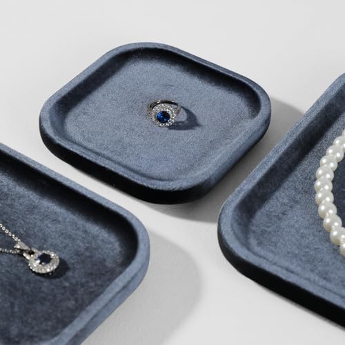 Resilient Velvet Jewelry Display Tray for Ring Earrings Bracelet Necklace, Flat Jewellery Dish for Showcase Store Retail Counter Exhibition Photography Livestream (Slate Gray, Small) - color: Slate Gray, size: Small