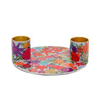 Yair Emanuel Flat Plate Candle Holders for Shabbat 4 Inch Vibrant Pattern Design Modern Judaica Gift (CSE-2 Flowers) - color: Cse-2 Flowers