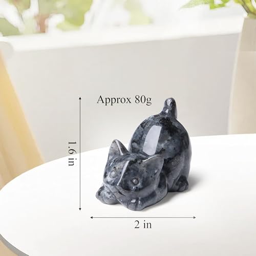 2" Black Labradorit Crystal Cat Decor Figurine Statue Natural Healing Crystals Stones Carved Office Room Decor Sculpture Cute Trinkets Statue Decoration Gemstones Gifts for Cat Lovers Women - color: Black-labradorit