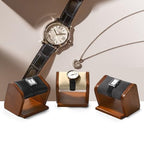 Oirlv Solid Wood Single Watch Display Stand Black Premium Leather Watch Holder for Men and Women - color: Black