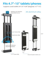 Xik Portable 81" iPad Tripod Stand, Extendable Aluminum Alloy Travel Tablet Tripod Holder, Compatible with iPad Pro, iPhone, Kindle & All 4.7-12.9" Tablets（Extendable Height: 14.4" to 81" ）