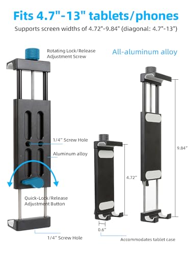 Xik Portable 81" iPad Tripod Stand, Extendable Aluminum Alloy Travel Tablet Tripod Holder, Compatible with iPad Pro, iPhone, Kindle & All 4.7-12.9" Tablets（Extendable Height: 14.4" to 81" ）