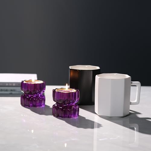 Twizzle Twist Tealight Holder, Decorative Tealight Candle Holder Table Display, Romantic Unique Home Décor, Housewarming Gift, Spiral Sculpture Diwali Tea Light Stand Purple Resin Set of 2 - color: Purple