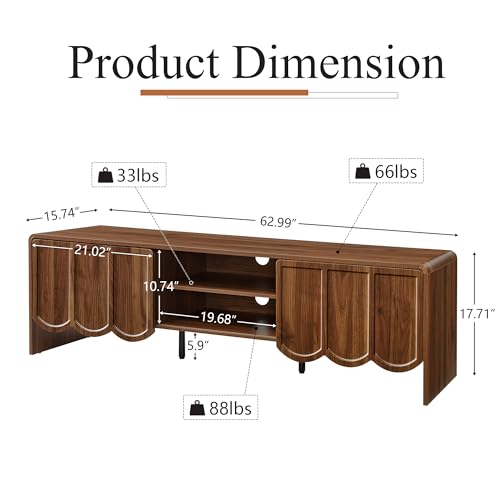 Modern 63" TV Stand, Wood Entertainment Center with Sliding Doors, Media Console for TVs Up to 70", TV Stand for Living Room, Walnut - color: Walnut